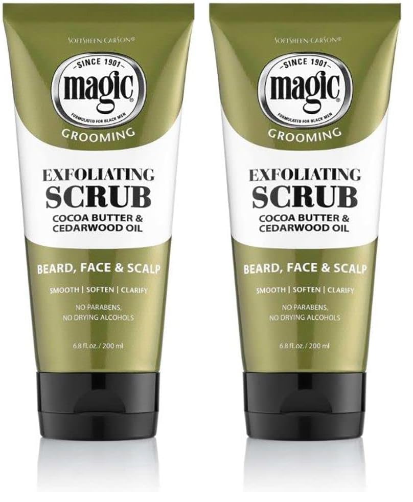 SoftSheen-Carson Magic Men's Grooming Facial Exfoliating Scrub, Softens, Smooths and Clarify, With Cocoa Butter and Cedarwood Oil for Beard, Skin and Scalp, 6.7 fluid ounces
