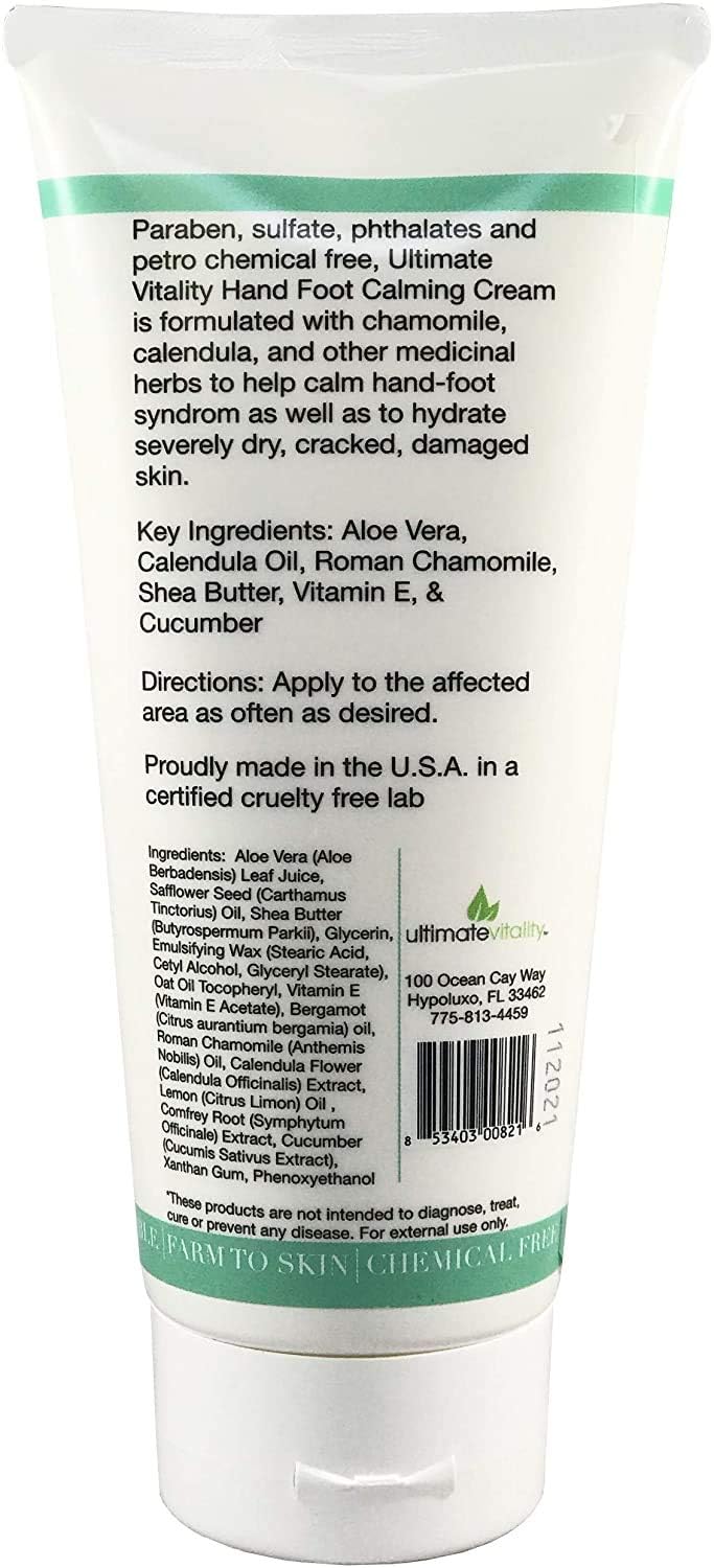 UltimateVitality Hand Foot Cream for For Oncology Patients, Intensive Natural and Organic Moisturizing Cream for sensitive Irritated Skin During Chemo Treatment - 6 Ounces