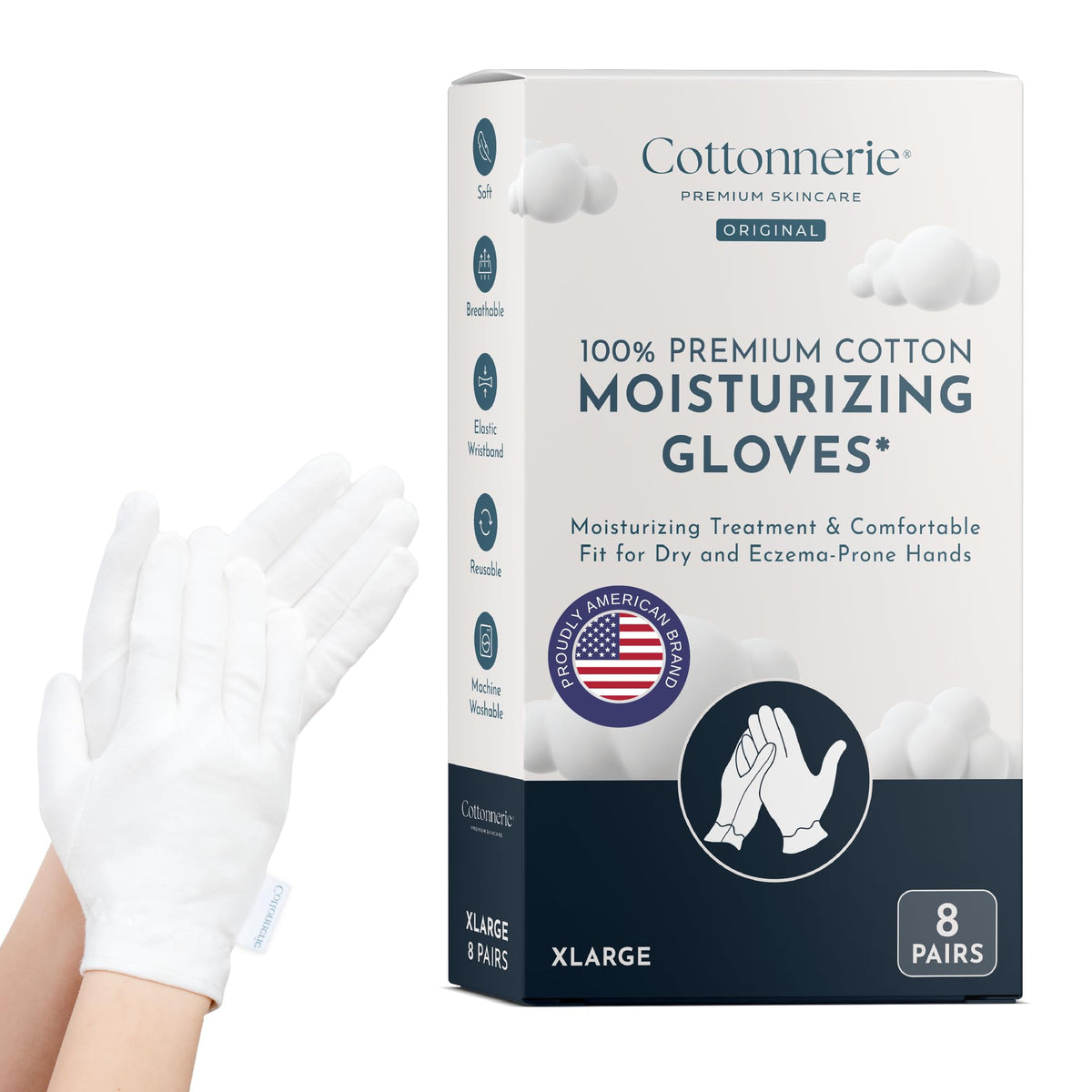 4 Pairs Cottonnerie Basics Cotton Gloves for Dry Hands Sleeping, Moisturizing Gloves Overnight, Hand Moisturizer Gloves, Moisture Gloves for Dry Hands Overnight, Sleeping Gloves, Medium