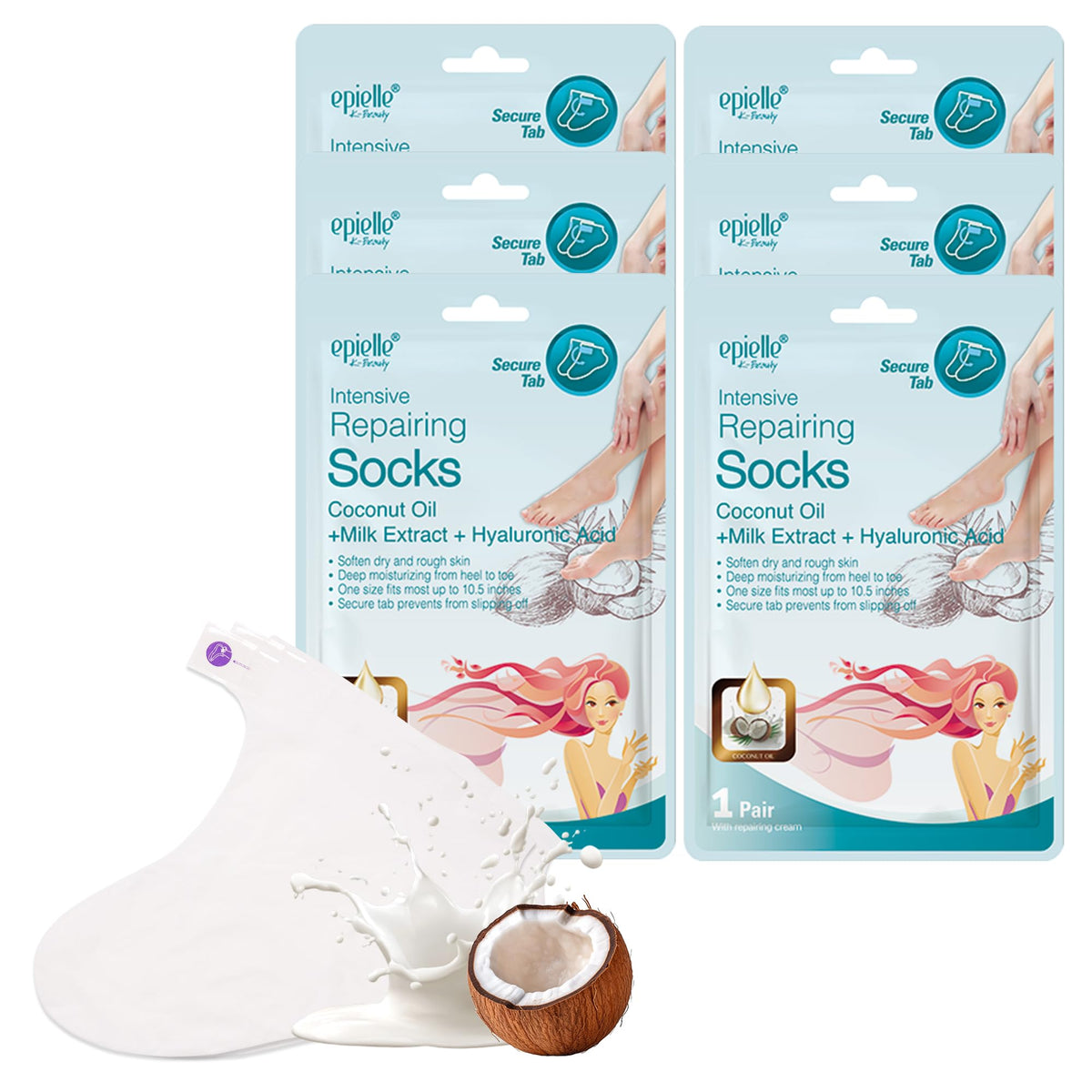 Epielle Intensive Repairing Hand Mask 6 Pairs, Soften with Coconut Oil & Milk Extract, Deep Moisturizing Gloves for Dry, Rough Skin, Self Care Gifts for Women, Spa Kit