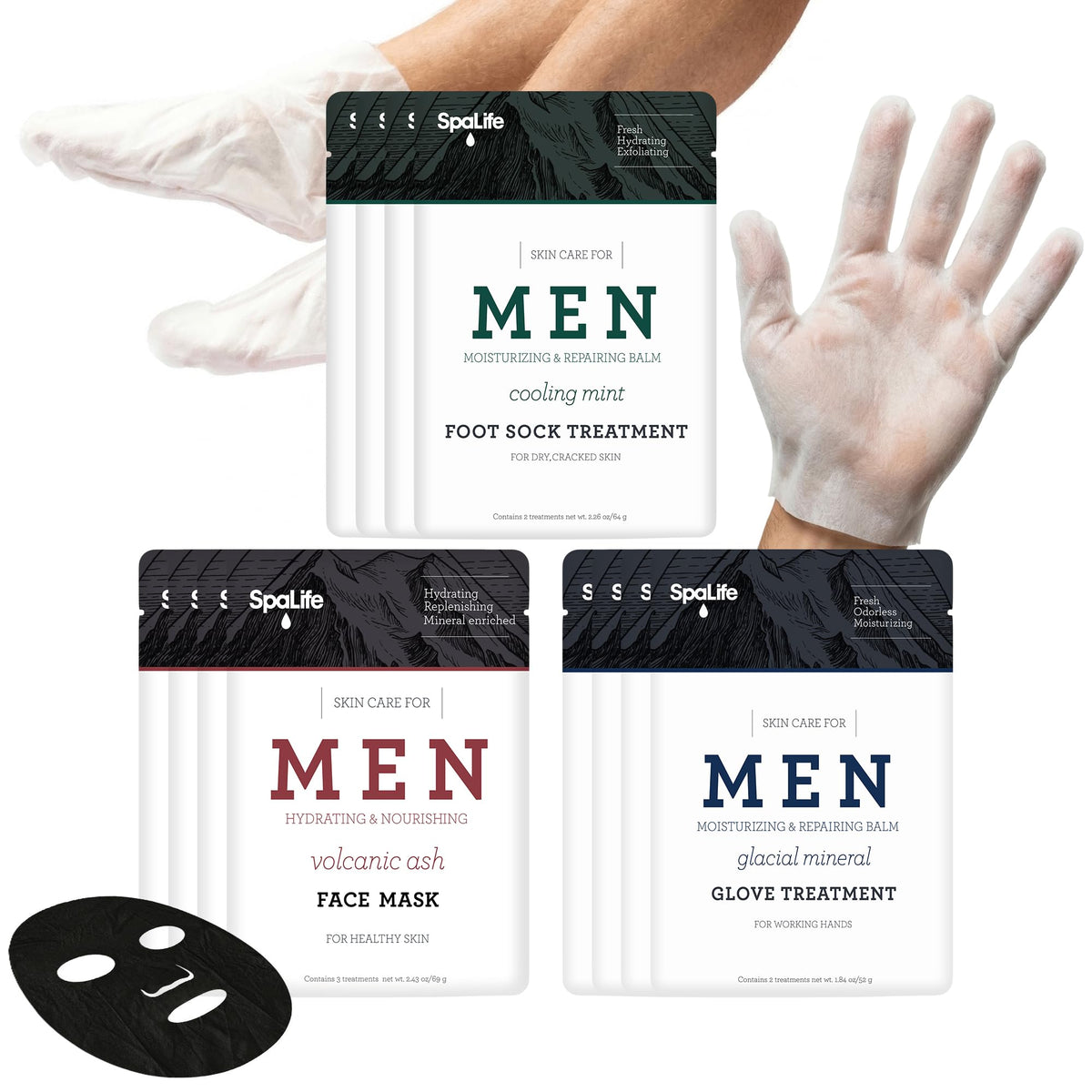 SpaLife Men's Cooling Mint Hand Moisturizing Gloves for Working Hands | Revitalizing & Hydrating Hand Mask for Softening Dry, Cracked Skin | One Size Fits Most | 6 Pairs