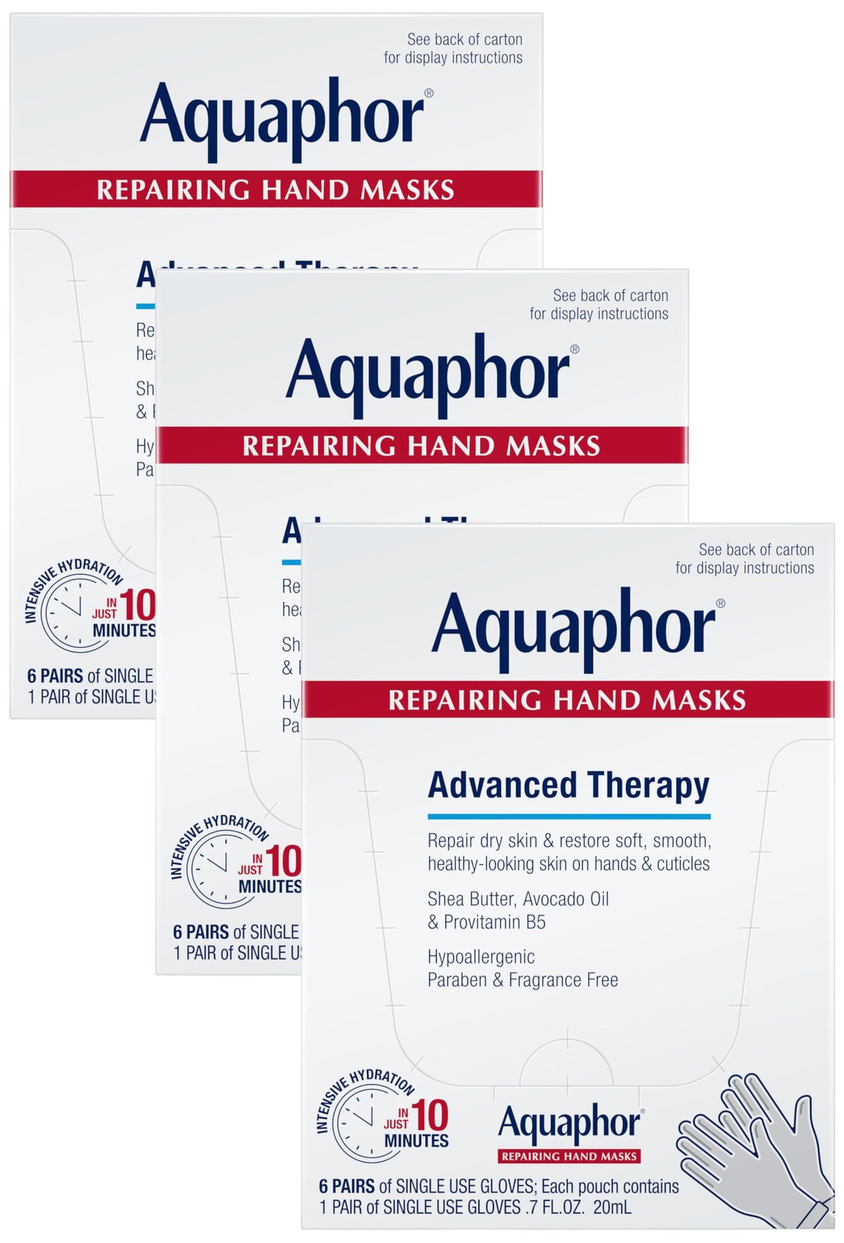 Aquaphor Advanced Therapy Repairing Hand Masks, 6 Masks x 0.7 FL OZ