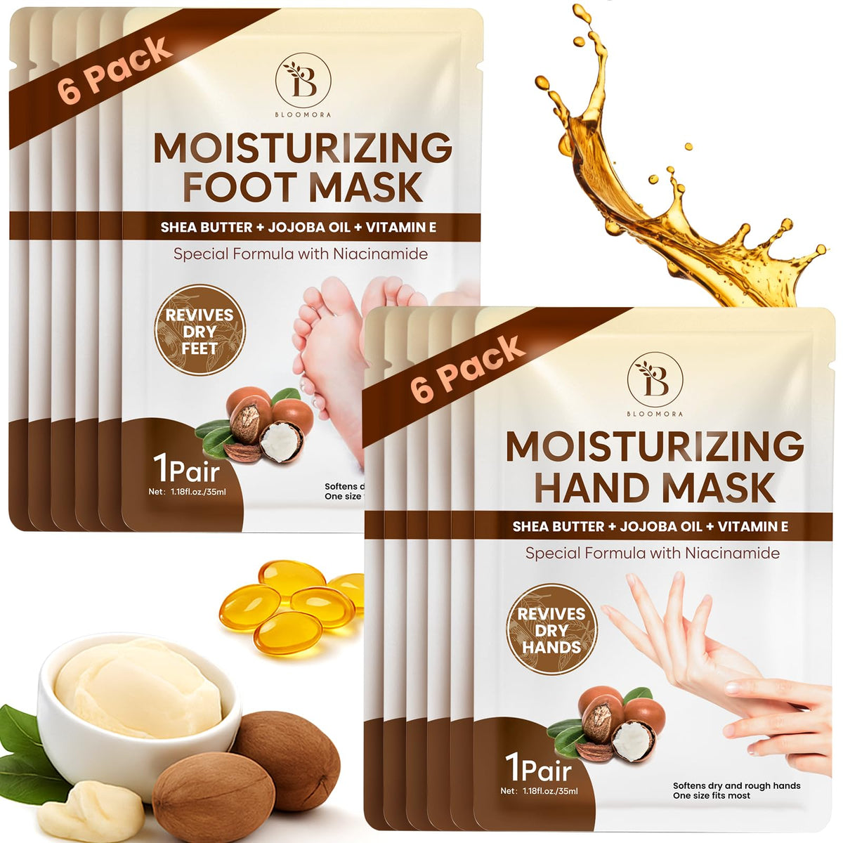 Hand Mask Gloves for Dry Chapped Hands with Shea Butter, Jojoba Oil