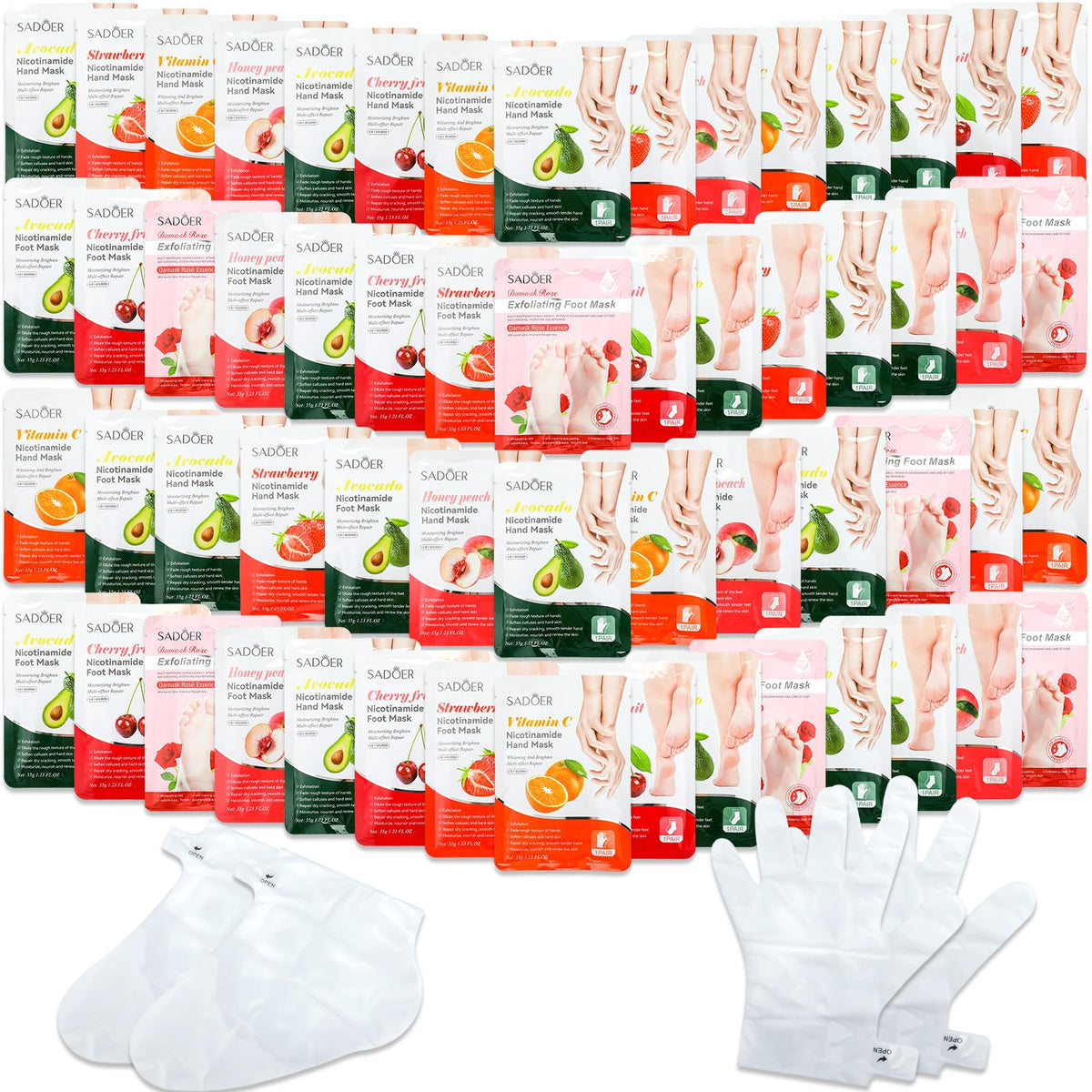 48 Pcs Fruits Beauty Hand Foot Mask Bulk for Women Girl Sister