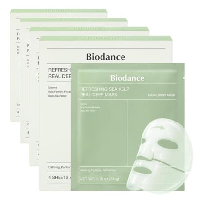 BIODANCE Hydro Cera-nol Real Deep Mask, Hydrating Overnight Hydrogel Face Mask, Moisturizing, Redness Reducing, Quick Soothing, After Sun Care, Sunburn Relief, Korean Skin Care |1.19oz(34g) x4ea