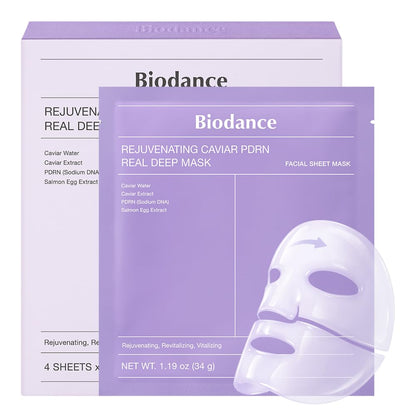 BIODANCE Hydro Cera-nol Real Deep Mask, Hydrating Overnight Hydrogel Face Mask, Moisturizing, Redness Reducing, Quick Soothing, After Sun Care, Sunburn Relief, Korean Skin Care |1.19oz(34g) x4ea