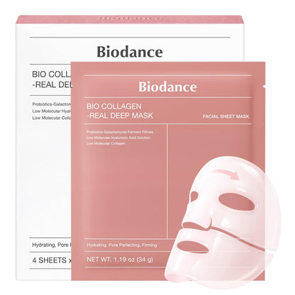 BIODANCE Hydro Cera-nol Real Deep Mask, Hydrating Overnight Hydrogel Face Mask, Moisturizing, Redness Reducing, Quick Soothing, After Sun Care, Sunburn Relief, Korean Skin Care |1.19oz(34g) x4ea