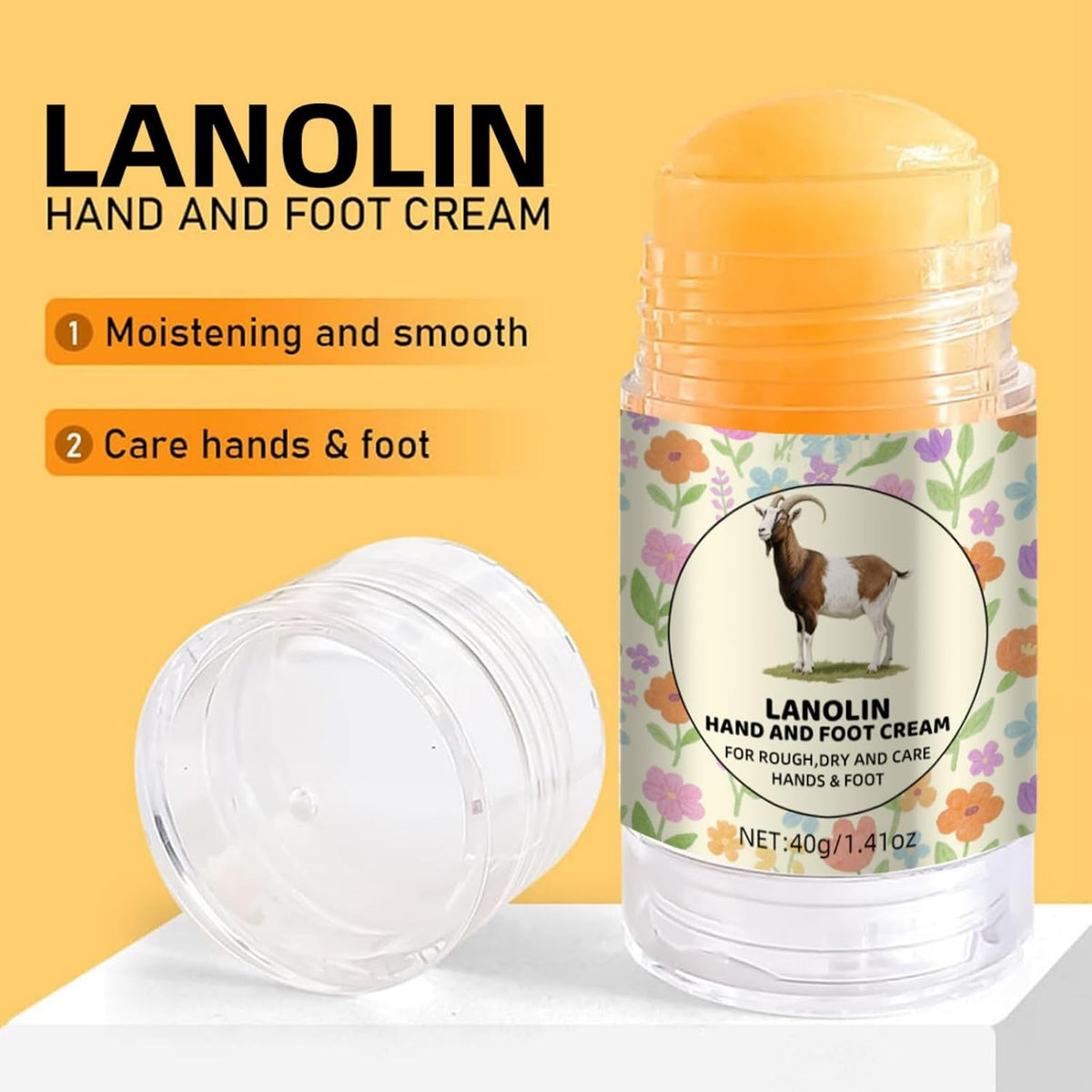 Lanolin Hand & Foot Cream Stick, Moisturizing Foot Balm for Dry, Cracked Skin with Aloe Vera, Softens Cracked Heels, Knees & Elbows, Non-Greasy Hydration for Men & Women