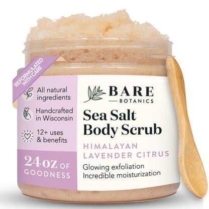 Bare Botanics 24oz Unscented Sea Salt Body Scrub Natural Exfoliator
