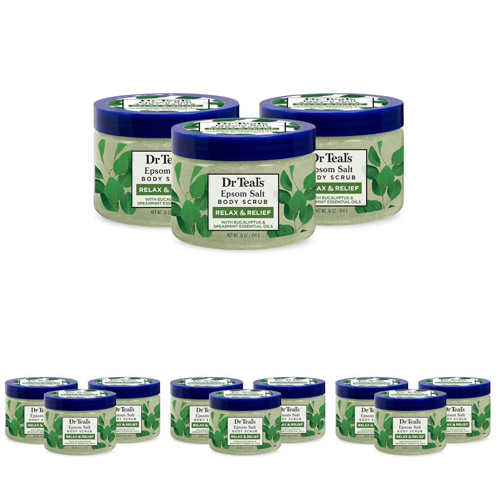 Dr Teal's Pink Himalayan Salt Body Scrub, Restore & Replenish with Pure Epsom Salt & Essential Oils, 16 oz (Pack of 3)