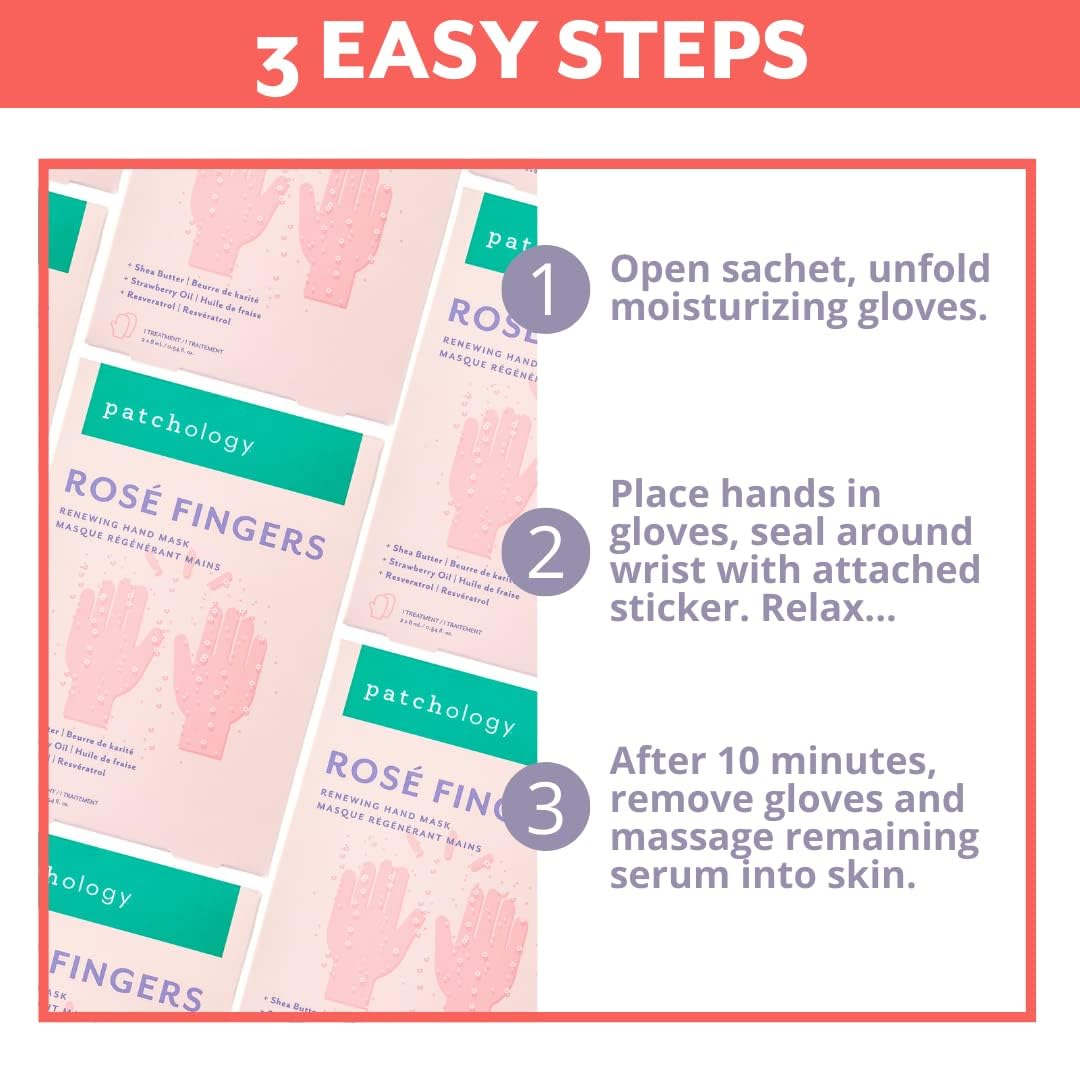 Patchology Rosé Fingers Renewing Hand Mask | Moisturizing Gloves | 1pk
