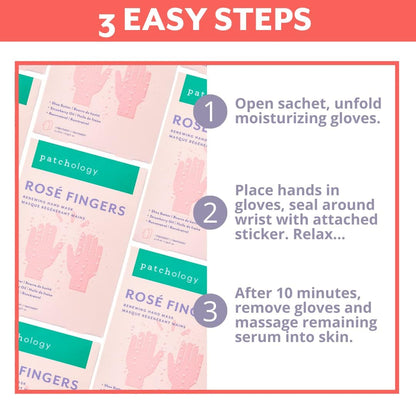 Patchology Rosé Fingers Renewing Hand Mask | Moisturizing Gloves | 1pk