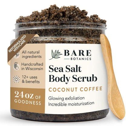 Bare Botanics 24oz Unscented Sea Salt Body Scrub Natural Exfoliator
