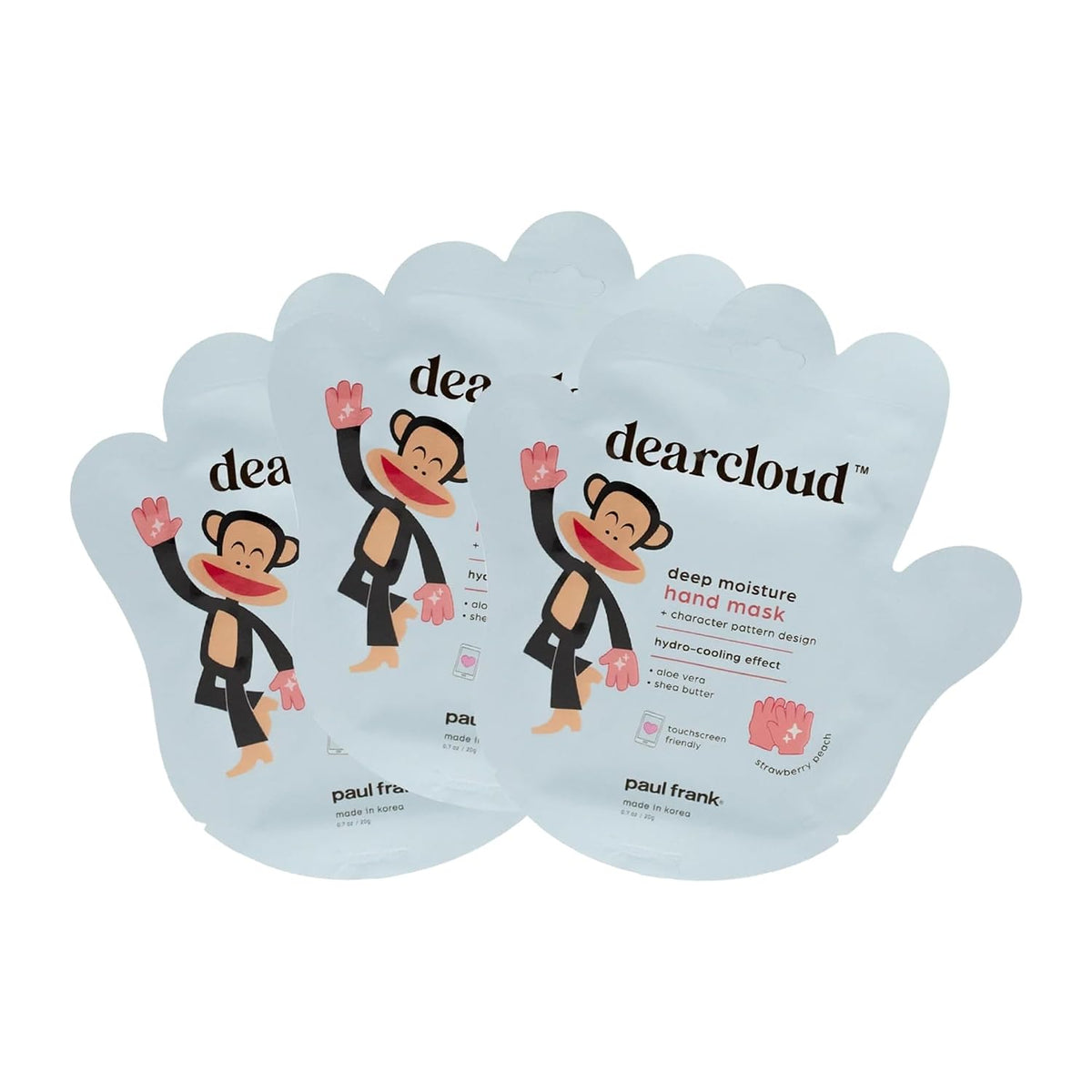Paul Frank Hand Mask 3-Pack – Aloe & Shea Butter (Strawberry Peach)