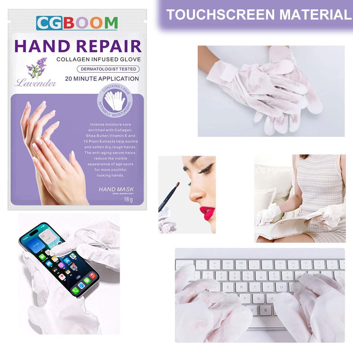 Hand Mask Moisturizing Glove 3 pack, Hand Peel Mask Exfoliating Gloves, Hand Repair Glove for Dry Hands Treatment, Remove Dead Skin, Rough Skin, Lavender