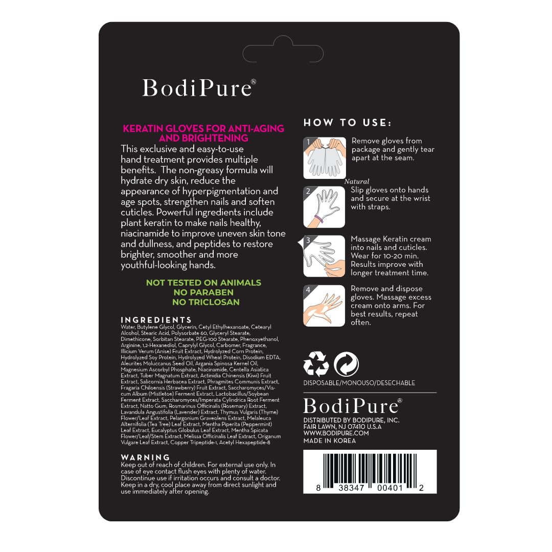 Bodipure Hand Mask Premium 4pk, K-Beauty Keratin, Deep Moisture, Nail Care