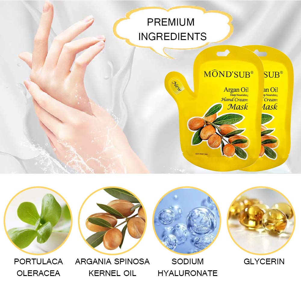 5 Pair of Argan Oil Hand Mask, Hydrating Hands Mask, Deep Conditioning Mask, Intense Repair for Those with Dry, Callus, Chap,Darkness and Pigmentation, Best Hydration Hand Treatment Masque- Men Women
