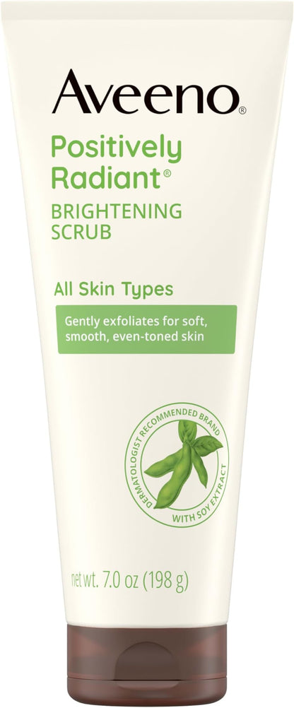 Aveeno Positively Radiant Skin Brightening Daily Facial Scrub with Moisture-Rich Soy Extract, Gently Exfoliates & Cleanses for Soft, Smooth, More Even-Toned Skin, Hypoallergenic, 7 oz