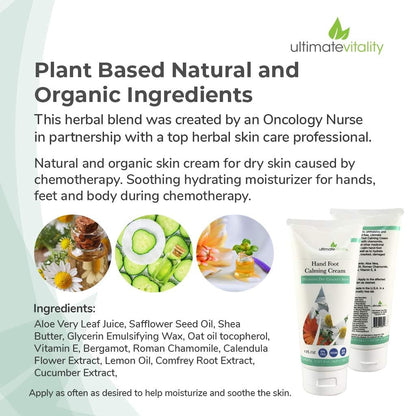 UltimateVitality Hand Foot Cream for For Oncology Patients, Intensive Natural and Organic Moisturizing Cream for sensitive Irritated Skin During Chemo Treatment - 6 Ounces