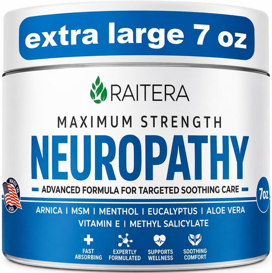 Neuropathy Nerve Cream – Maximum Strength for Feet, Hands, Legs, Toes – Advanced Cooling Non-Greasy Fast Absorbing Formula - Natural Ingredients Frankincense, Arnica, Aloe Vera, Turmeric, MSM