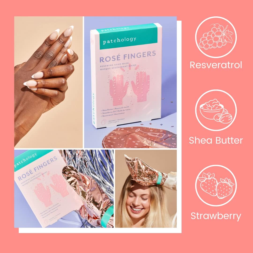 Patchology Rosé Fingers Renewing Hand Mask | Moisturizing Gloves | 1pk