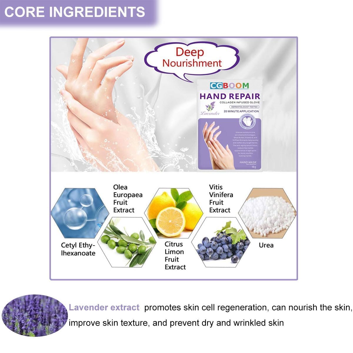 Hand Mask Moisturizing Glove 5 pack, Hand Peel Mask Exfoliating Gloves, Hand Repair Glove for Dry Hands Treatment, Remove Dead Skin, Rough Skin, purple
