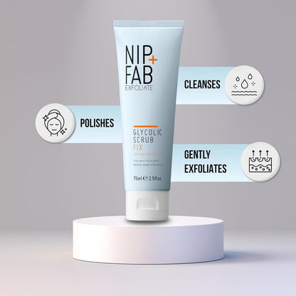 Nip + Fab Glycolic Fix Scrub (2.5 fl oz) – 3% Glycolic Acid 3-in-1 Facial Exfoliator – Brightening AHA Face Scrub with Salicylic Acid for Smooth Radiant Skin