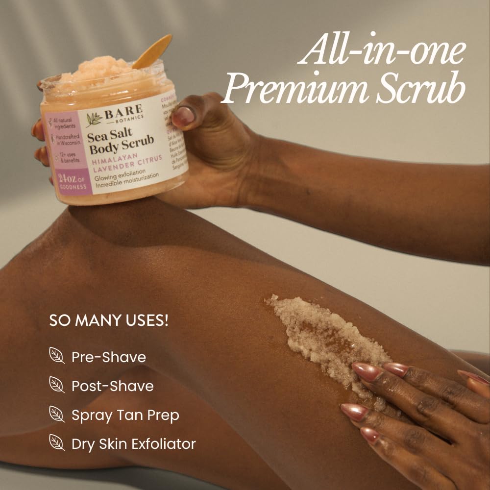 Bare Botanics 24oz Unscented Sea Salt Body Scrub Natural Exfoliator