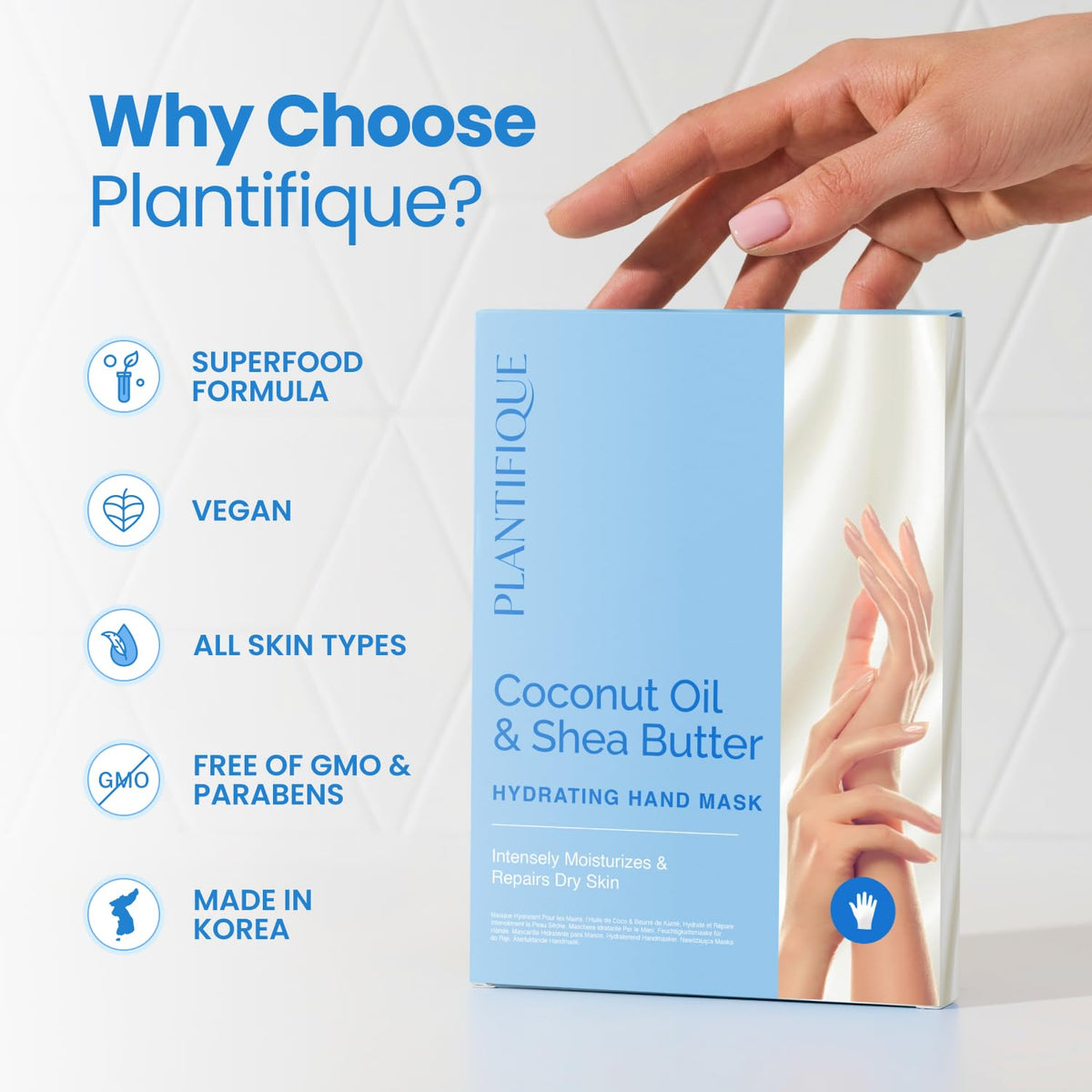 PLANTIFIQUE Korean Hand Mask Moisturizing Gloves, 4 Pairs & Box