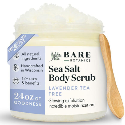 Bare Botanics 24oz Unscented Sea Salt Body Scrub Natural Exfoliator
