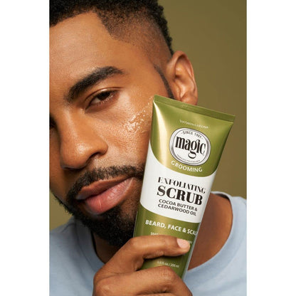 SoftSheen-Carson Magic Men's Grooming Facial Exfoliating Scrub, Softens, Smooths and Clarify, With Cocoa Butter and Cedarwood Oil for Beard, Skin and Scalp, 6.7 fluid ounces