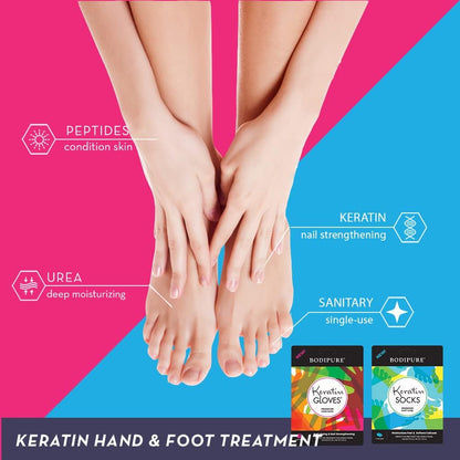 Bodipure Premium Foot Sock Hand Mask 3+3 K-Beauty, Keratin Deep Moisturizer