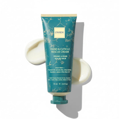 ONSEN Hand & Cuticle Rescue Cream | Organic Nail Strengthener & Balm | Dry, Cracked Hands, Elbows & Feet | Shea Butter, Tsubaki & Jojoba Oil | Nail Repair & Growth, Vegan - 1 Pack (2.4 fl. oz)