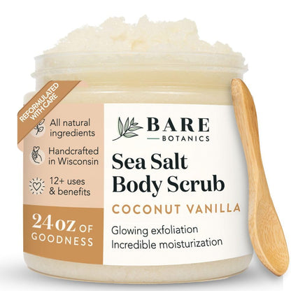 Bare Botanics 24oz Unscented Sea Salt Body Scrub Natural Exfoliator