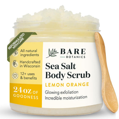 Bare Botanics 24oz Unscented Sea Salt Body Scrub Natural Exfoliator