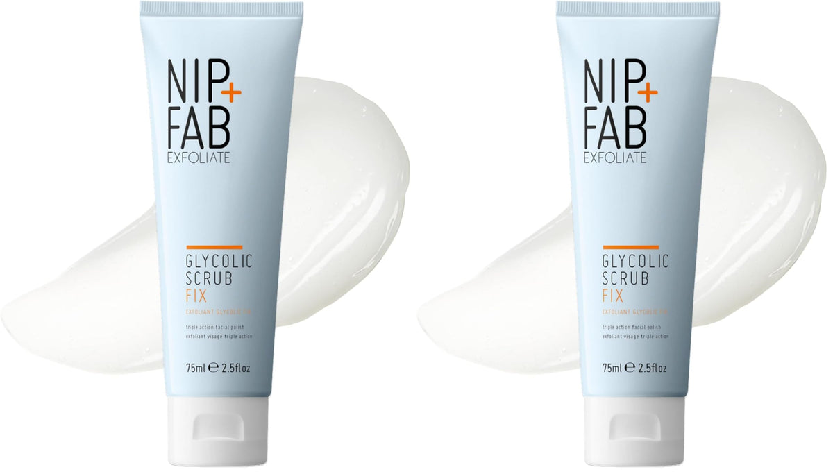 Nip + Fab Glycolic Fix Scrub (2.5 fl oz) – 3% Glycolic Acid 3-in-1 Facial Exfoliator – Brightening AHA Face Scrub with Salicylic Acid for Smooth Radiant Skin