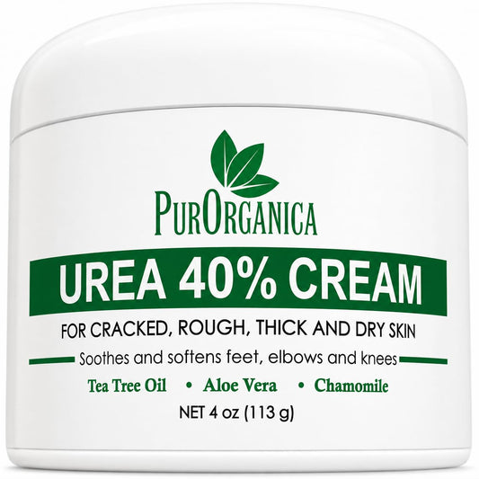 PurOrganica Urea Cream 40% – Made in USA, Maximum Strength Foot Cream for Dry, Cracked Heels, Corns, Calluses & Rough Feet, Exfoliating Moisturizer