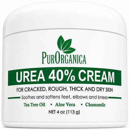 PurOrganica Urea Cream 40% – Made in USA, Maximum Strength Foot Cream for Dry, Cracked Heels, Corns, Calluses & Rough Feet, Exfoliating Moisturizer