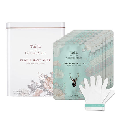 TOI:L Catherine Muller Floral Hand Mask 1 Pair, Moisturizing Gloves for Dry Hands with Elder Flower & CICA, Repairing and Nourishing Hand Care Treatment for Cracked, Rough, and Dry Skin