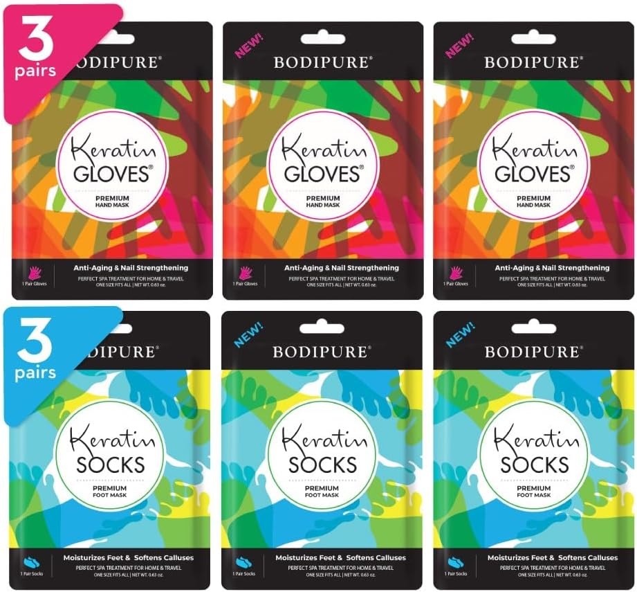 Bodipure Premium Foot Sock Hand Mask 3+3 K-Beauty, Keratin Deep Moisturizer