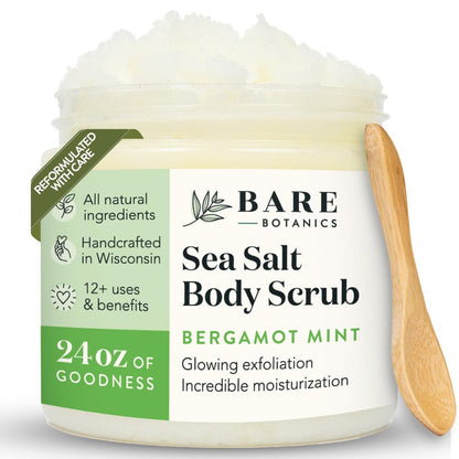 Bare Botanics 24oz Unscented Sea Salt Body Scrub Natural Exfoliator