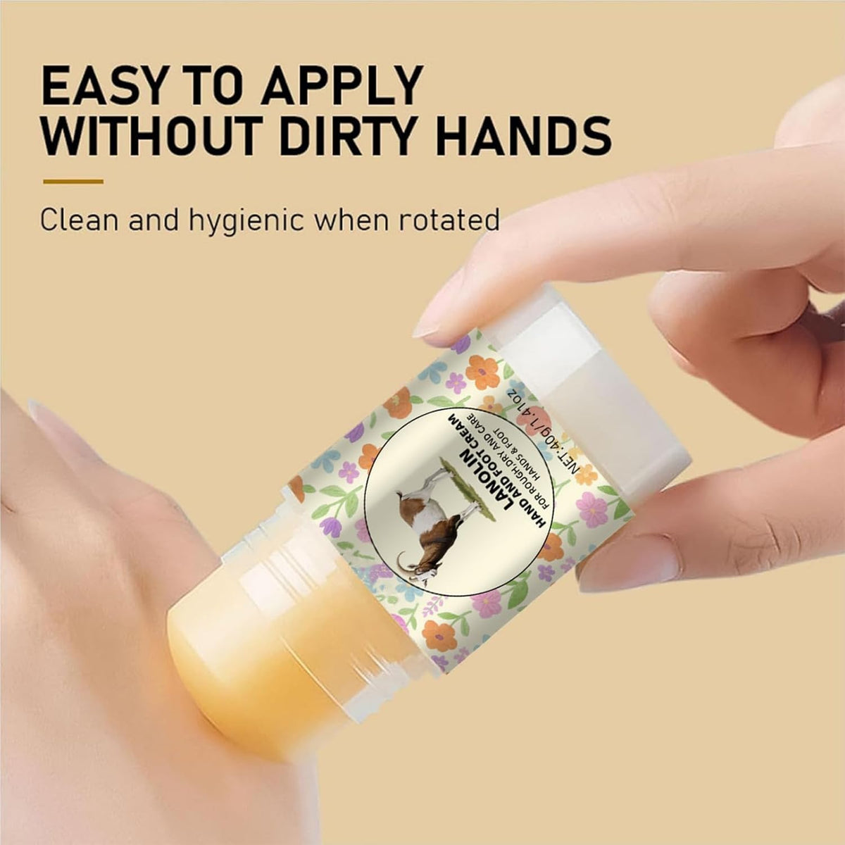 Lanolin Hand & Foot Cream Stick, Moisturizing Foot Balm for Dry, Cracked Skin with Aloe Vera, Softens Cracked Heels, Knees & Elbows, Non-Greasy Hydration for Men & Women