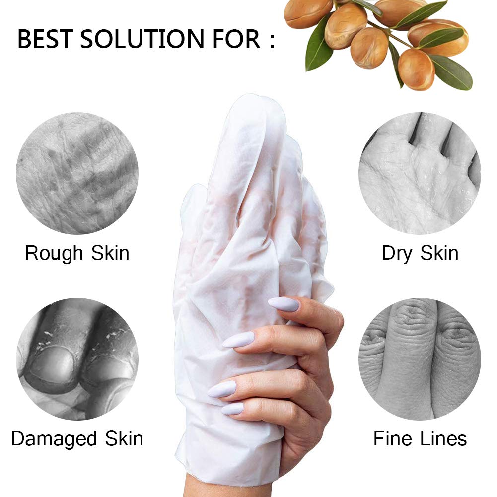 5 Pair of Argan Oil Hand Mask, Hydrating Hands Mask, Deep Conditioning Mask, Intense Repair for Those with Dry, Callus, Chap,Darkness and Pigmentation, Best Hydration Hand Treatment Masque- Men Women