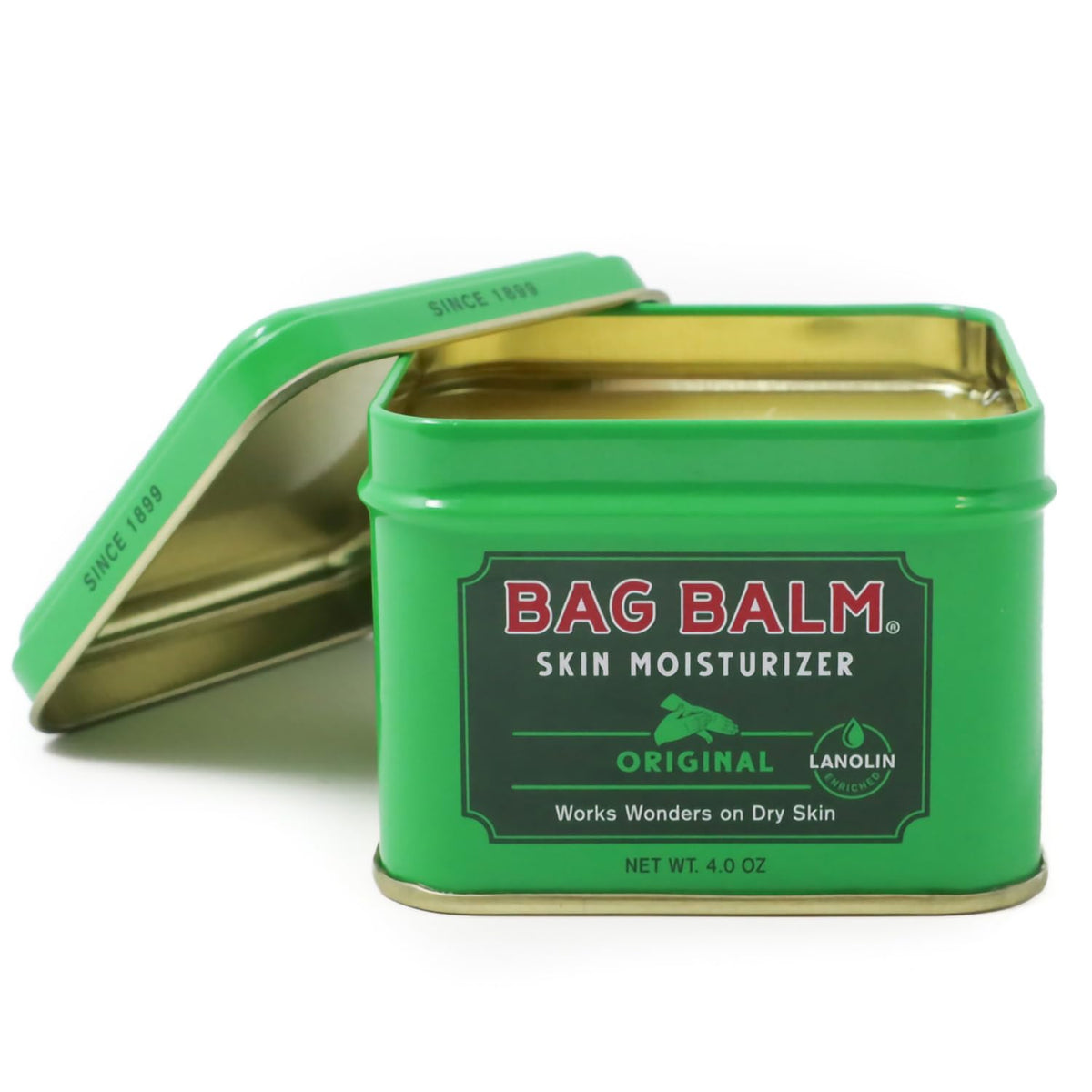 Bag Balm Vermont's Original Skin Moisturizer - Full Body Hydrating Skin Care: Dry Hands, Lips, Face, Feet & More - Unscented, Cruelty & Paraben Free - Day & Night, Men & Women (4oz Tin, Made in USA)