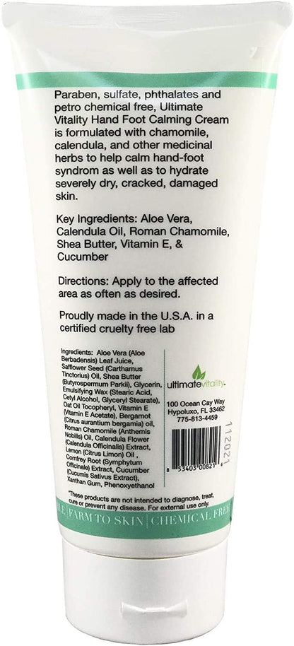 UltimateVitality Hand Foot Cream for For Oncology Patients, Intensive Natural and Organic Moisturizing Cream for sensitive Irritated Skin During Chemo Treatment - 6 Ounces