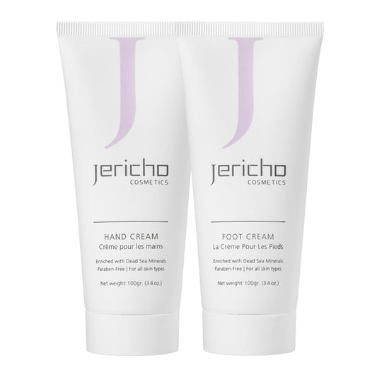 Jericho Dead Sea Hand & Foot Cream Set – Nourishing Aloe, Olive Oil & Dead Sea Minerals for Soft, Smooth Skin - 2 Pack (Hand Cream + Foot Cream), 3.4 oz Each