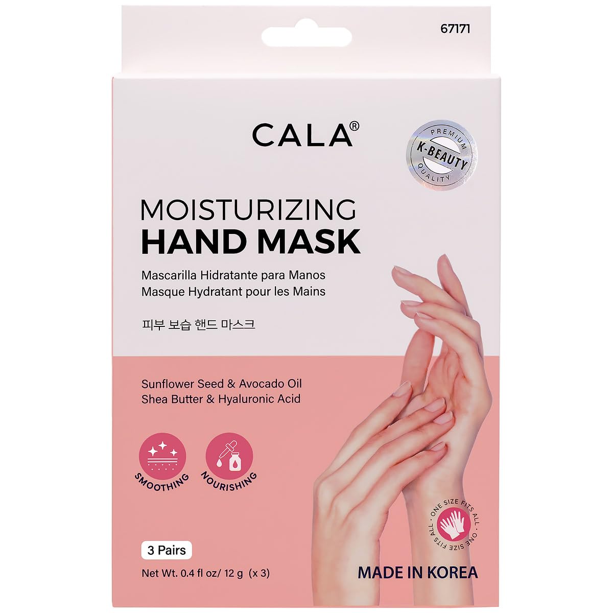 CALA Moisturizing Hand Mask Gloves with Hyaluronic Acid, Shea Butter and Avocado Oil, 3 Pairs