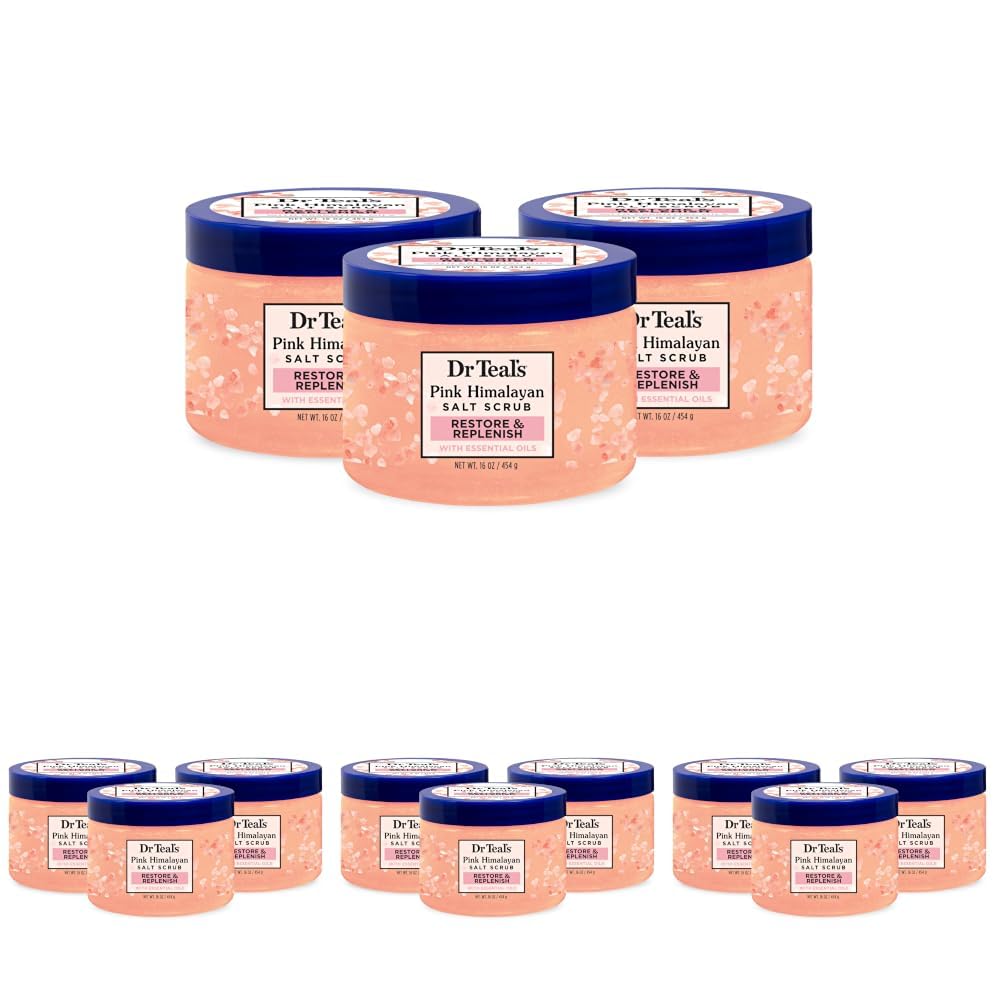 Dr Teal's Pink Himalayan Salt Body Scrub, Restore & Replenish with Pure Epsom Salt & Essential Oils, 16 oz (Pack of 3)
