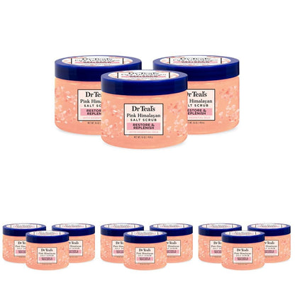 Dr Teal's Pink Himalayan Salt Body Scrub, Restore & Replenish with Pure Epsom Salt & Essential Oils, 16 oz (Pack of 3)
