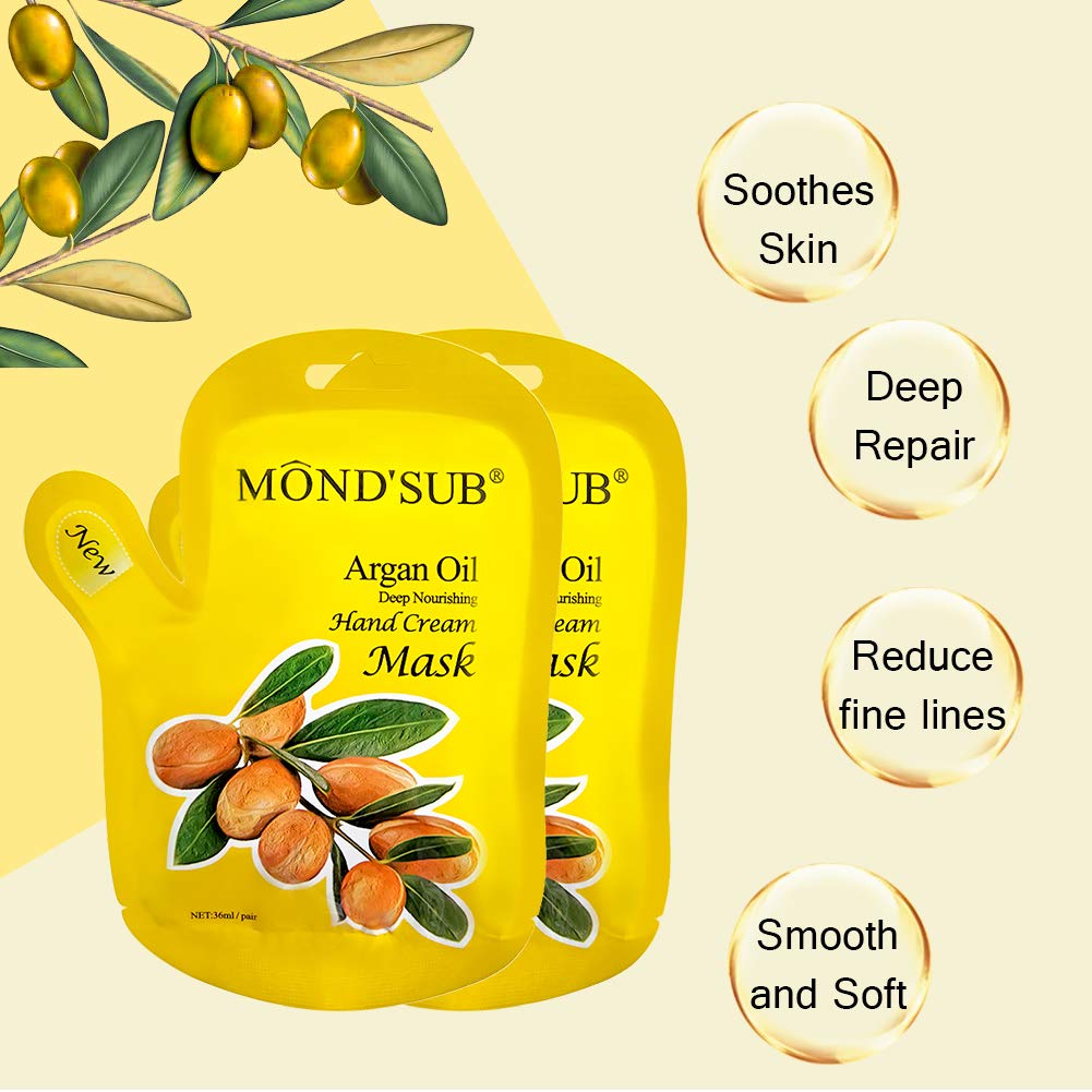 5 Pair of Argan Oil Hand Mask, Hydrating Hands Mask, Deep Conditioning Mask, Intense Repair for Those with Dry, Callus, Chap,Darkness and Pigmentation, Best Hydration Hand Treatment Masque- Men Women